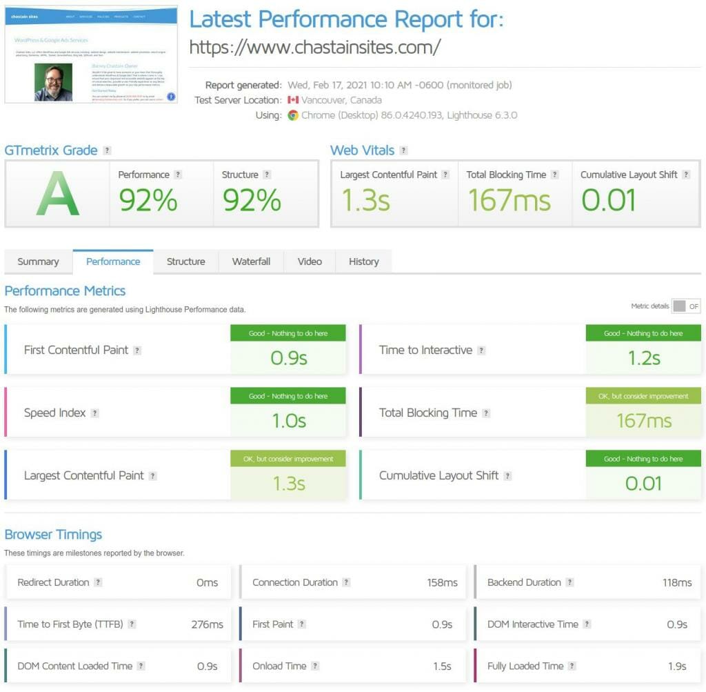 Page Speed Monitoring 3 Screen Capture Of A Page Speed Report